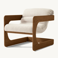 Fauteuil en bois rembourré de style moderne du milieu du siècle, chaise de salon avec coussin