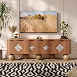 Meuble <span class=keywords><strong>TV</strong></span> LED moderne de luxe léger de style <span class=keywords><strong>français</strong></span>, haut de gamme, pour salon, design trèfle à quatre feuilles, en bois massif crème, mobilier d'hôtel - Product Image 3