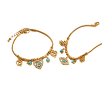 Bracelet en acier inoxydable plaqué or avec breloque œil de démon turquoise et cœur, chaîne serpent plate en zircon CZ pour occasions festives