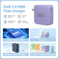 Chargeur USB C GaN 65W à charge rapide pour MacBook, Dell, HP, iPhone, Samsung Galaxy, Xiaomi, avec logo personnalisé et boîte couleur