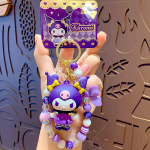 Porte-clés perlés personnalisés en gros, mignons, motif fille démon violet, breloques de sac et bracelets de poupée de dessin animé - Product Image 2