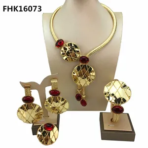 Brazilian Gold Jewelry 4pcs Set Necklace Earrings Bracelets and Ring High Quality Jewelry for Party Bride and Anniversary