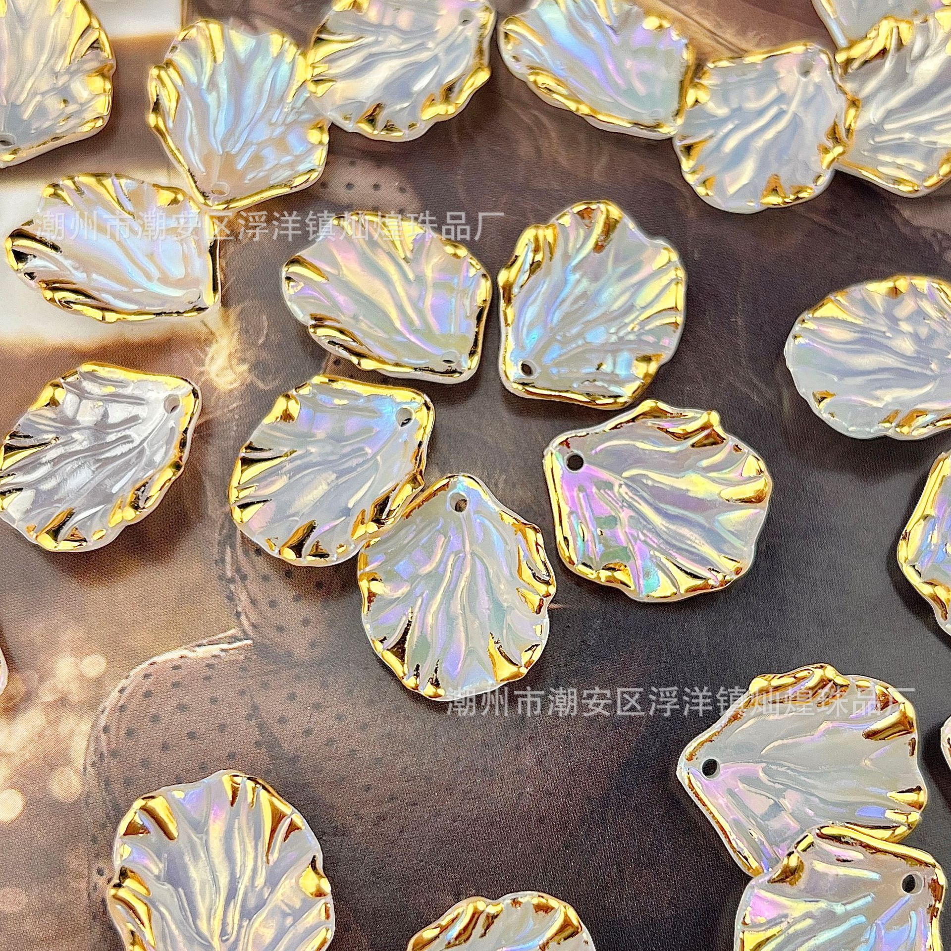 Pièces de coquillages colorés découpées au laser, marquage à chaud blanc porcelaine