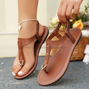 Sandalias de Mujer, Nuevas, Estilo Romano, Planas, Punta Abierta, para Playa, Primavera/Verano, Cómodas, de Cuero PU, a la Moda - Product Image 2