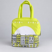 Sac isotherme pour déjeuner en polyester sergé 290T, imprimé ville mignon, doublure thermique en feuille d'aluminium, poignées rembourrées pour l'école, les pique-niques et les repas