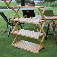 Meubles d'extérieur en bois, étagères à deux niveaux, étagères pliantes portables, étagère de rangement pour le camping