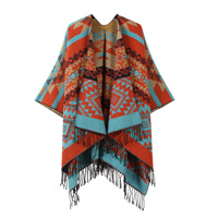 Heißer Herbst-Neuheit: Unisex Retro Western Azteken-Poncho-Schal mit Farbblock-Geometrischem Druck, Fransen und Kunstkaschmir-Cardigan als Reise-Cape