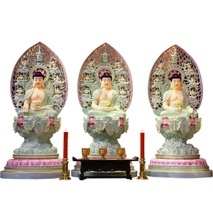 Buddhism painted Buddha statue white marble material statue home Feng Shui temple decoration Sambo Buddha