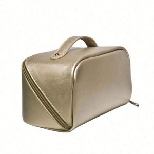 Élégante trousse de toilette dorée en PU, grande capacité, ouverture plate, portable, pour voyage et maquillage - Product Image 3