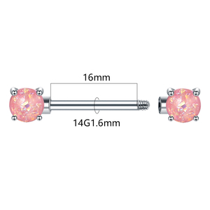 14G 316L Acier Chirurgical Rose Simulé Opale Glitter Gemstone Mamelon Anneau Haltères Griffe Réglage Mamelon Piercing Bode Bijoux - Product Image 4