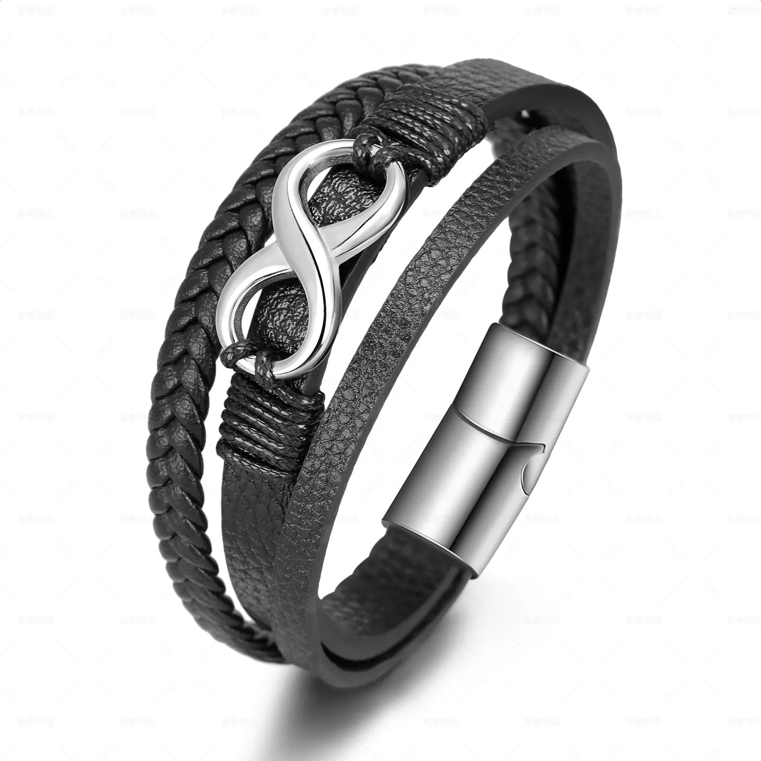 MECYLIFE-Bracelet en cuir à trois couches pour hommes, boucle magnétique en acier inoxydable, Bracelet en cuir personnalisé Infinity en forme de 8