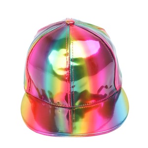 Pu Rainbow Snapback Cap Iridescent <b>Flat</b> Brim Fashion <b>Hat</b> For Adults Casual Wear - Product Image 5