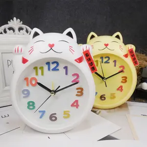 Creative desktop children cute cartoon lucky cat alarm clock,Household student gift factory attract money Cat clock