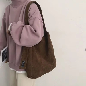 Bolsos de compras de lona de algodón natural de gran capacidad, bolsos de hombro reutilizables a la moda con estilos lisos y de <span class=keywords><strong>pana</strong></span> - Product Image 2