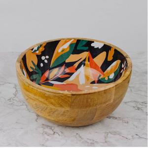 Bol à fruits en bois à motifs multiples autocollant émail bol rond en bois de manguier parfait pour les noix, les bonbons, les apéritifs, les olives et la salsa - Product Image 5