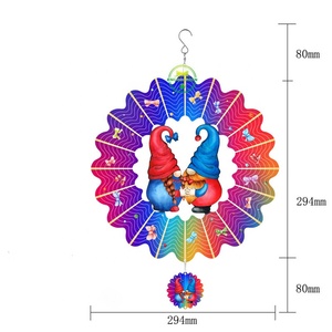 Molinillos de Viento Metálicos OEM y ODM, Molinillos de Viento de Acero Inoxidable, Adorno de Jardín, Molinillo de Viento 3D Mandala, Gnomos Pareja Rojos y Azules - Product Image 2