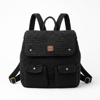 Sac à dos tissé noir pour femme avec sangle réglable, compartiment pour ordinateur portable jusqu'à 14,9 pouces, poches avant pour les voyages et l'usage quotidien