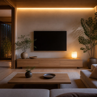 Console TV OEM ODM Écologique Style Japandi, Finition Bois Frêne Clair, Rangement Ouvert et Fermé, 1600-2200mm pour Salon Moderne et Maison