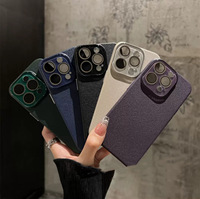 Coque de téléphone en texture litchi couleur unie avec protection d'objectif en cristal pour iPhone 16 16 Pro Max 15 13 12