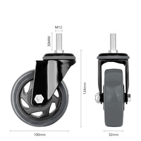 Roue pivotante industrielle de 100 mm (4 pouces) à usage moyen avec tige filetée pour chariot à poignée