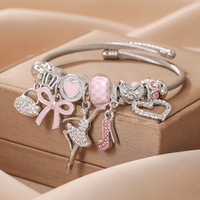 Bracelet en fil d'acier inoxydable avec breloques danseuse de ballet rose, nœud, couronne, cœur, talon haut et perles, pour la création de bijoux DIY pour femmes