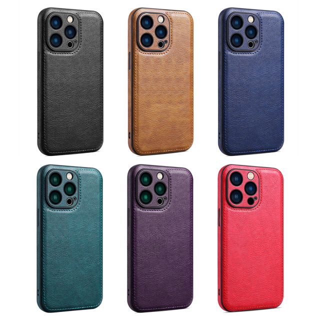 Men Style Slim Luxury PU Leather Shockproof Back Mobile Phone Case for for 17 16 15 14 13 12 11 Pro Max