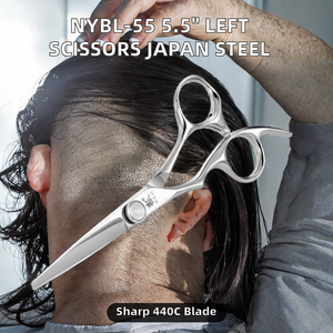 Ciseaux droits pour gauchers NYBL-55 de 5,5 pouces, JAPON, acier 440C, tranchants, dureté 58-59HRC, manche en acier inoxydable, ciseaux de barbier, cheveux 28 - Product Image 2
