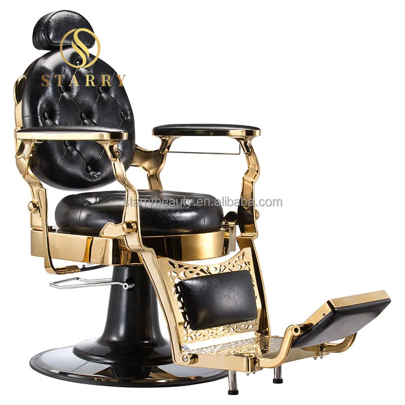 Desain Terbaru Kursi Barber Hitam dan Emas dengan Kursi Mewah MOQ Kecil