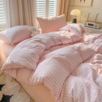 Ensemble de housse de couette à carreaux plaid, taille Queen, rose et blanc |   Literie cachée en microfibre lavée, douce et respirante, pour toutes les saisons
