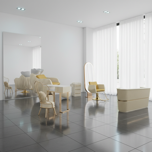 ชุดเฟอร์นิเจอร์ร้านทำผมสุดหรูทันสมัยสีทองขาว แพ็คเกจร้านเสริมสวย ชุดอุปกรณ์ร้านตัดผมหนัง PU แบบกำหนดเอง อุปกรณ์เสริมสวย HUIYI - Product Image 3