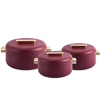Ensemble de service de luxe pour banquets, comprenant des casseroles isothermes de 1L, 2L et 3,5L, finition mate et poignées dorées, lot de 3 pièces