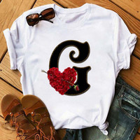 T-shirt imprimé alphabet anglais A B C D E pour femmes, nouveau t-shirt d'été pour couples, amoureux, t-shirt féminin Harajuku, décontracté, noir, tops, t-shirts