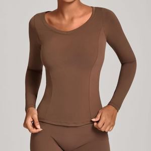 Haut de <span class=keywords><strong>yoga</strong></span> à manches longues et col en V pour femmes T-<span class=keywords><strong>shirt</strong></span> athlétique hauts d'entraînement chemise de gymnastique active vêtements de sport coupe ajustée - Product Image 6