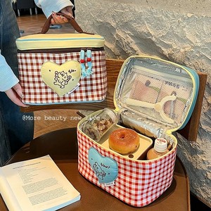 ถุงอาหารกลางวันแบบมีฉนวนลายตารางหมากรุกแบบพกพาสำหรับเด็กนักเรียนในสำนักงาน - Product Image 4