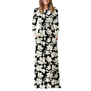 Gaun Maxi polos longgar lengan panjang wanita, Gaun panjang kasual dengan saku Logo kustom kualitas tinggi - Product Image 1
