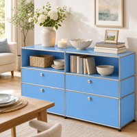 Buffet contemporain modulaire bleu clair en métal avec deux portes, armoire de rangement à cadre chromé pour salon, salle à manger, maison, taille personnalisée