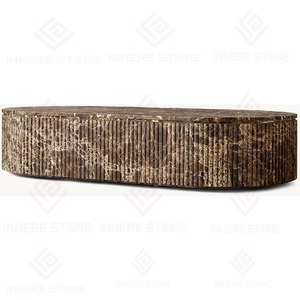 Residential Nordic Design Living Room Furniture Fluted Marble Ribbed Plinth Honed Dark <strong>Brown</strong> Emperador Marble Coffee <strong>Table</strong> - Product Image 4