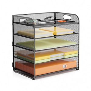 5 Tier Paper <b>Organizer</b> with Handle Metal Mesh Desk <b>Organizer</b> <b>File</b> <b>Folder</b> <b>Organizer</b> Paper Letter Tray Desktop Document Sorter - Product Image 1