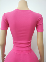 Setelan Atasan Rajut Ribbed Lengan Pendek dan Celana Wanita Logo Kustom Warna Solid Slim Fit Loungewear Katun Spandex Musim Gugur 2026