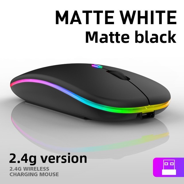 2.4GHz Wireless Mouse Charging Luminous USB Mouse Gamer RGB LED Office Quiet Portable Mouse for Tablet Phone PC Laptop 1600DPI
