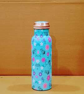 Bouteille d'eau écologique en cuivre pur avec un élégant imprimé floral, bouchon anti-fuite, grande capacité, design sans joint pour le yoga et la salle de sport - Product Image 3