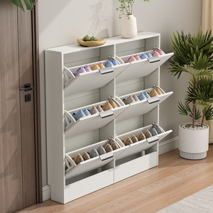 Flip Down <b>Shoe</b> Cabinet White Ultra Thin <b>Large</b> Capacity Entryway Storage Unit Space Saving For Home Use - Product Image 4