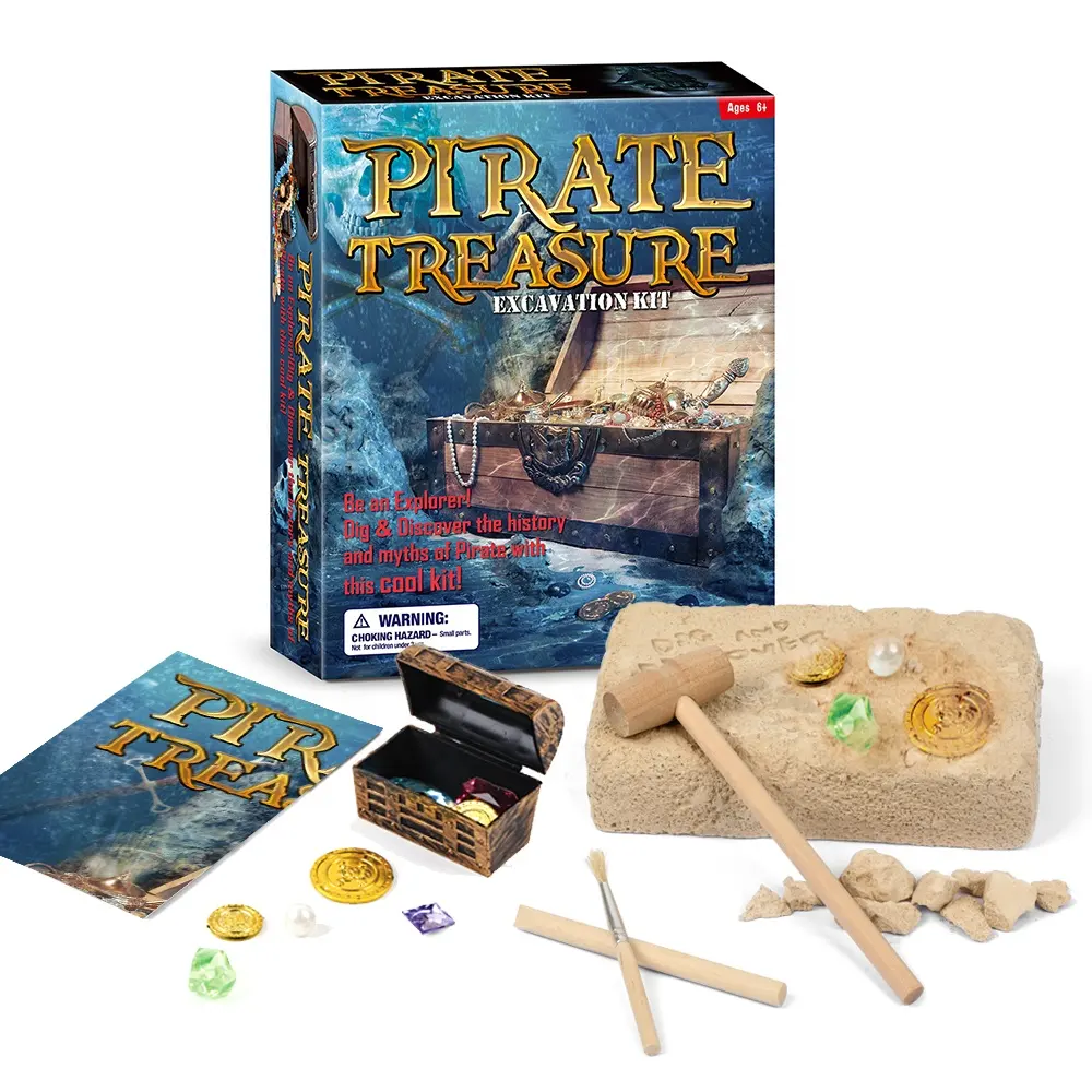Vendita calda all'ingrosso giocattolo per bambini educativo pirata tesoro scrigno scavo Kit di scavo giocattolo per bambini scavare artigianato artistico