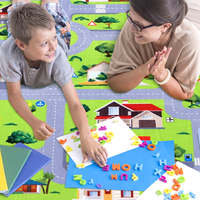Stadtstraßen-Spielteppich für Kinder, Interaktive Spielzeugauto-Spielmatte, Waschbarer Rutschfester Kinderzimmer-Teppich, Weicher Kinderzimmer-Teppich