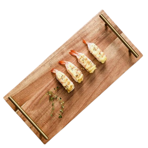 Luxury Acacia Wood Serving <b>Tray</b> Gold Metal Handle Rectangular <b>Large</b> Decorative Tableware Ottoman <b>Tray</b> Custom Coffee Food Platter - Product Image 3