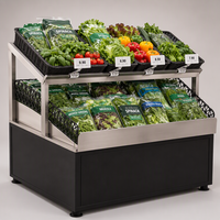 RVS 2-laags fruit- en groentepresentatiestandaard met prijskaartjeshouder, schuine productenrek, heavy-duty supermarkt groothandel