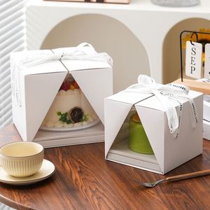 Custom White 4/6/8 Inch <b>Cake</b> <b>Box</b> With Window & Ribbon, Food Grade Paper <b>Gift</b> <b>Box</b> for Birthday Wedding Party Bakery Packaging - Product Image 1