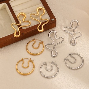 Titanium Hypoallergenic Geometric Jewelry Stainless Steel Chunky Hollowed Earrings for Women - Product Image 2