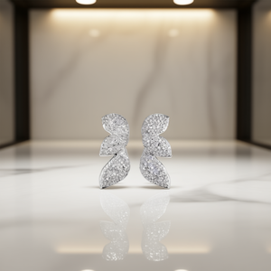 E4782 Orecchini a lobo in oro bianco con cristalli a forma di pianta, micro inserti, gioielli di lusso da donna per feste - Product Image 2