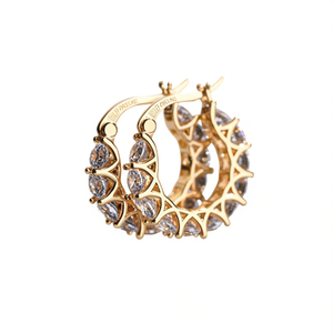 Pendientes de Aro de Oro Lujosos con Cristales de Estrás, Diseño Geométrico para Mujer, Uso Diario, Estilo Lujoso con Baño de Oro de 18K - Product Image 1